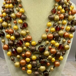 Vintage 6 Strand Multicolor Beaded Necklace. 18 inches. yellow, brown, & orange